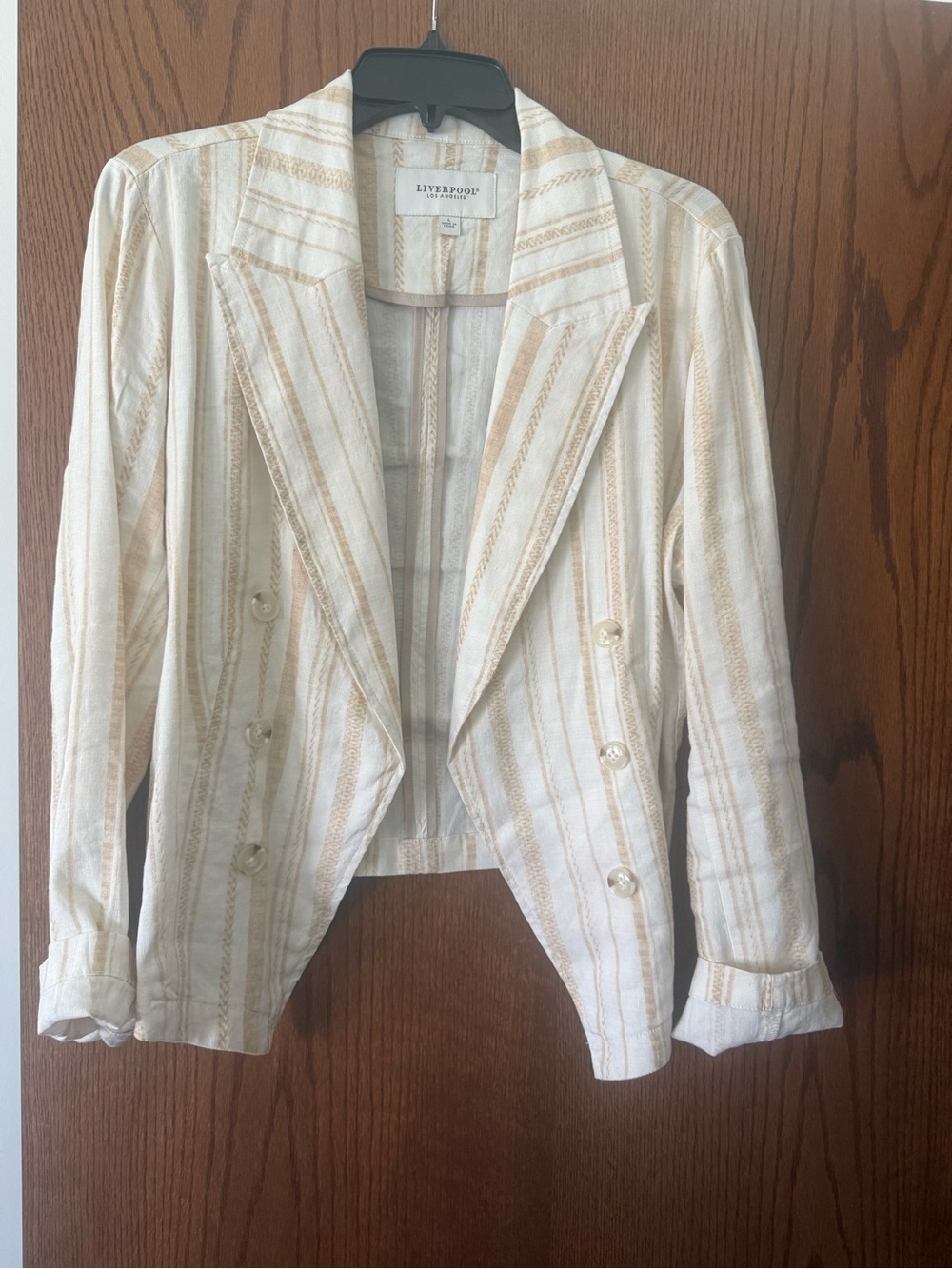Liverpool Cream and Tan Striped Double-Breasted Blazer